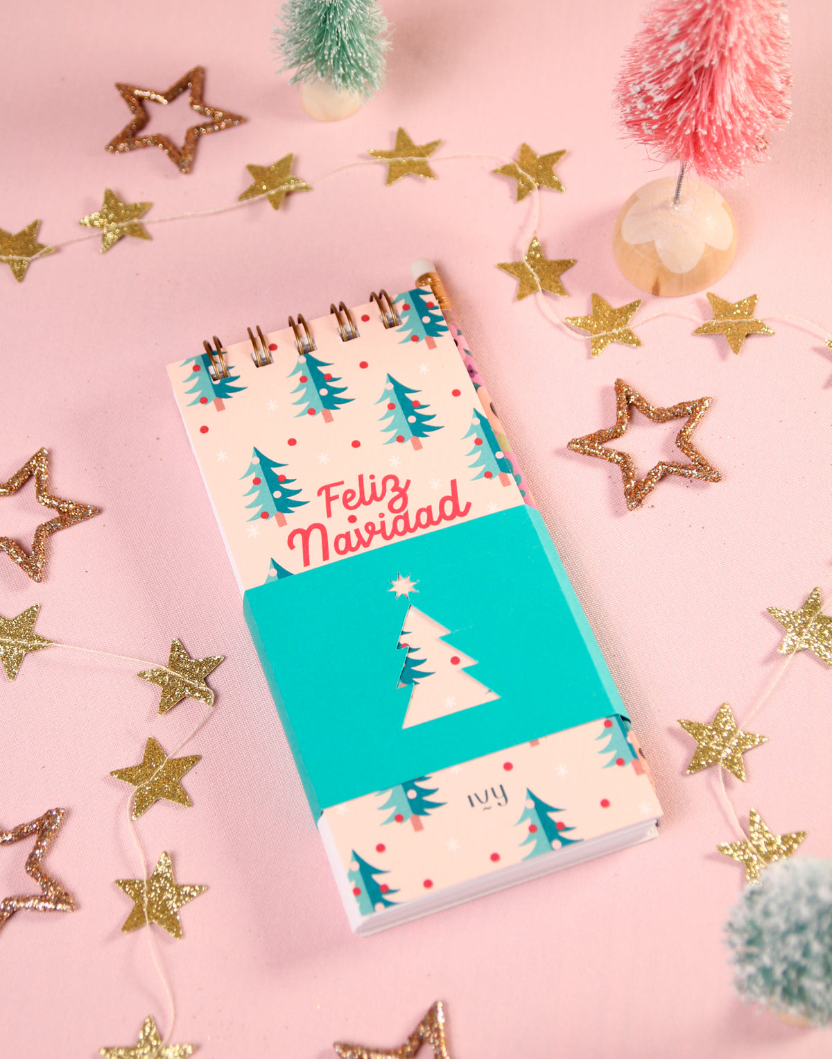 Conjunto libreta+lápiz rosa Navidad
